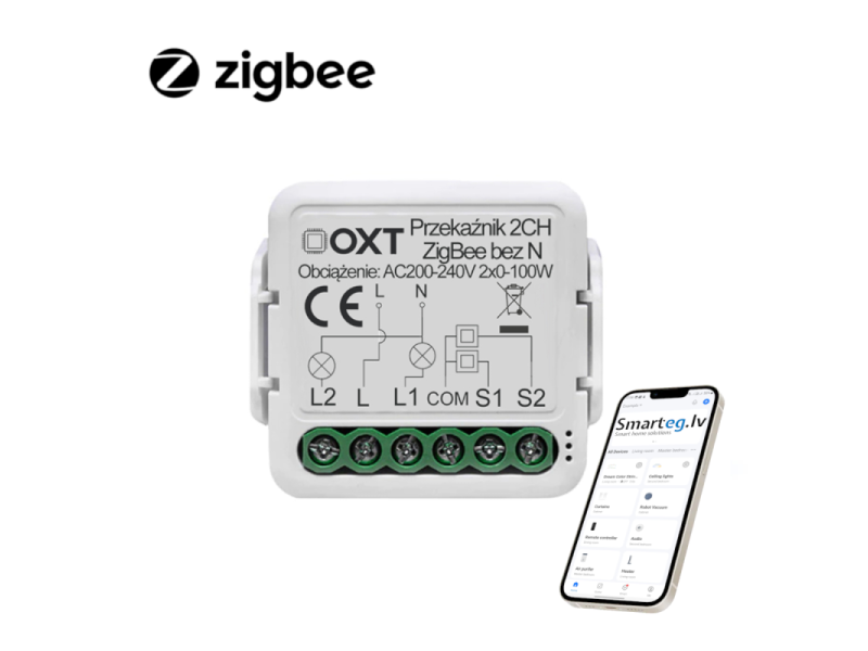 Zigbee 2 pogu relejs bez N