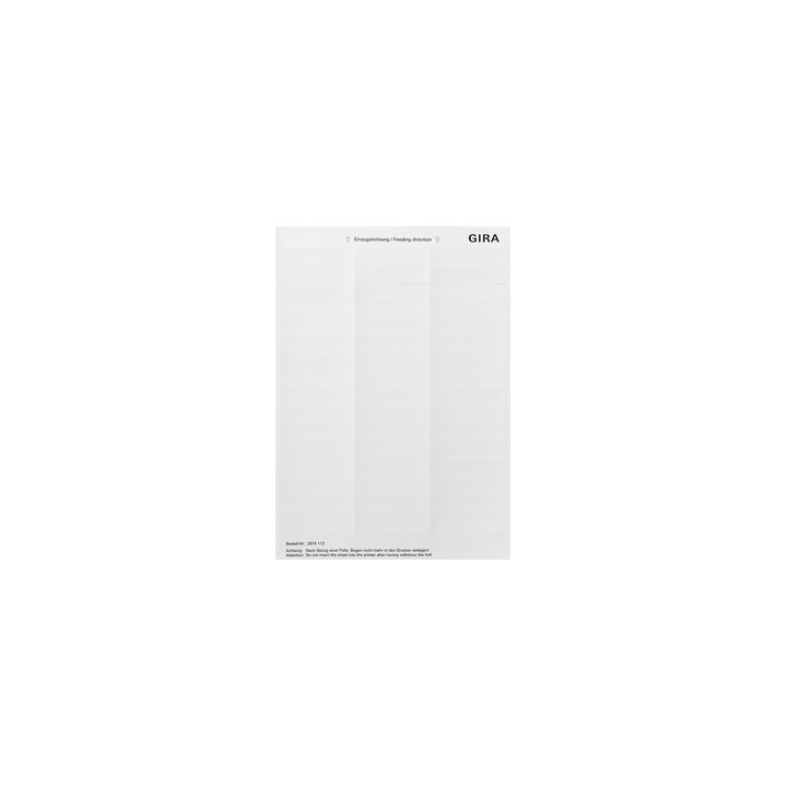 GIRA 2874112 Beschriftungsbögen 15,8 x 67 mm Zubehör Reinweiß