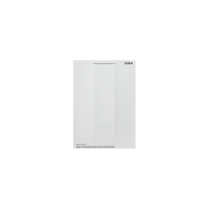 GIRA 2873112 Beschriftungsbögen 21,8 x 67 mm Zubehör Reinweiß