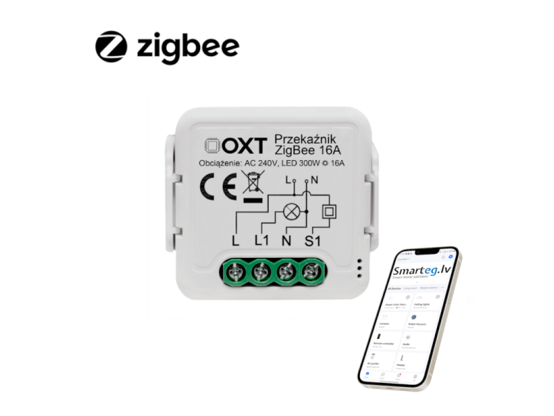 Zigbee 1 pogas viedais relejs 16A