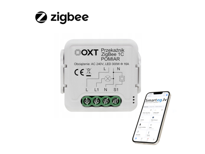 Zigbee 1 pogu releja modulis 16A +uzraudzība