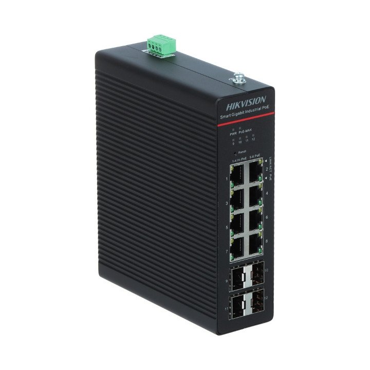 Hikvision DS-3T1512HP-SI-8P4FKIT(75W) Industrial PoE Switch with 8 PoE Ports and 4 SFP Slots