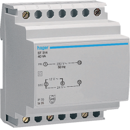 Hager ST314 Safety Isolating Transformer 40VA 230V to 12-24V