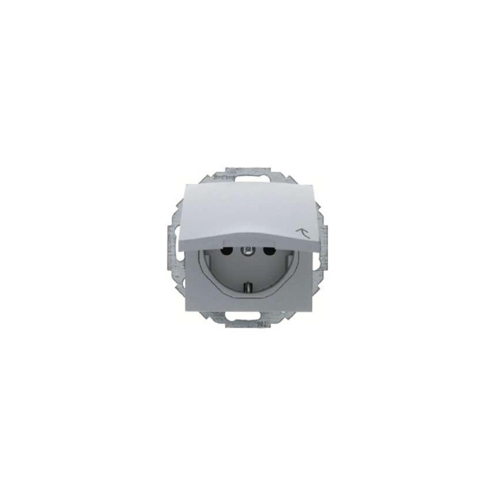Berker 47441404 SCHUKO-Steckdose mit Klappdeckel Berker B.1/B.7 Glas alu, matt