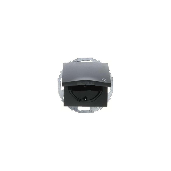 Berker 47441606 SCHUKO-Steckdose mit Klappdeckel Berker B.1/B.3/B.7 Glas anthrazit, matt