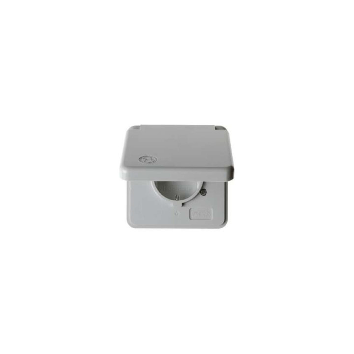 Berker 4211 SCHUKO-Steckdose mit Schraubklemmen mit Abdeckplatte und Klappdeckel wg Up IP44 grau, glänzend