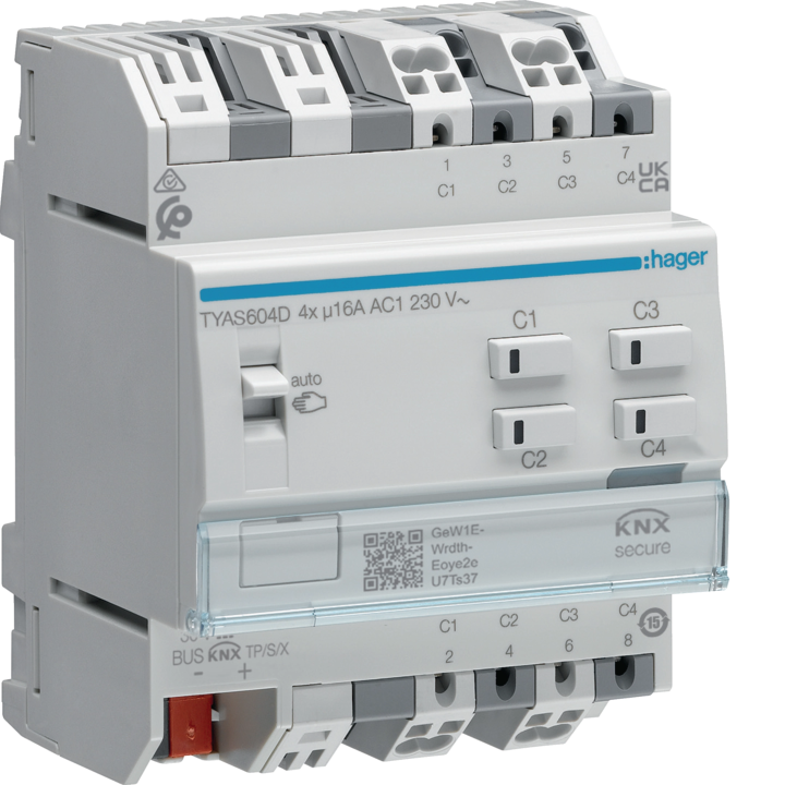 Hager TYA604D Output Module 4-fold 16A C-Load Adapted