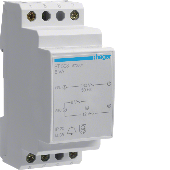 Hager ST303 Bell Transformer 8VA 230V / 8-12V