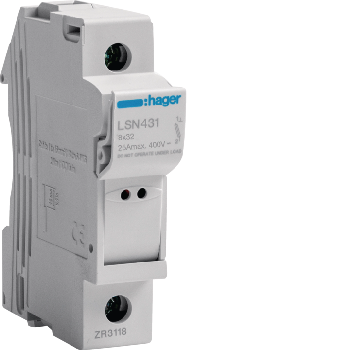 Hager LSN431 Fuse Carrier 1P 25A 400V with Signal Indicator 1M