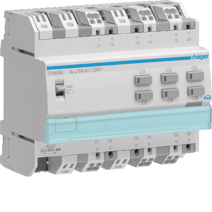 Энергосчетчик Hager TYA606E, 6 выходов, мониторинг тока 16A