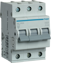 Hager MCS310 MCB, 3-Pole 10A, Curve C, 6kA